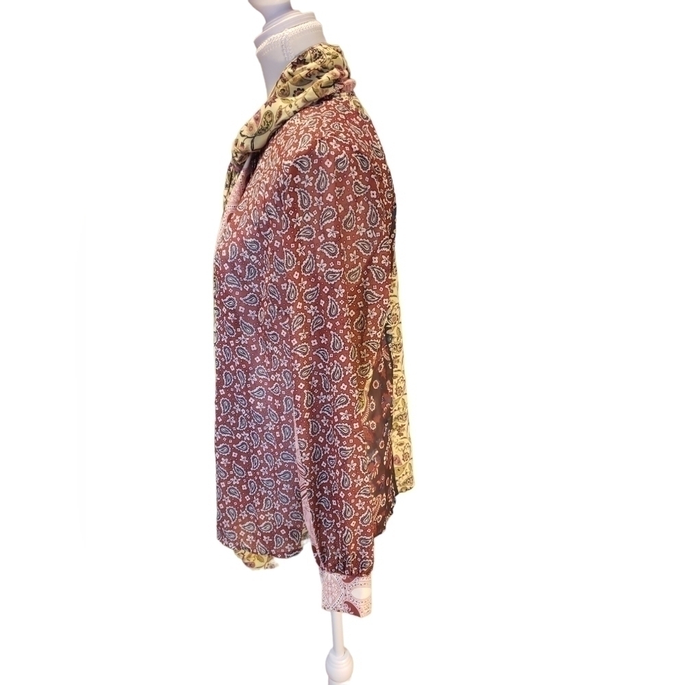 Soft Surroundings Multi print color Paisley Neck Tie Blouse Semi-sheer size smal - Picture 3 of 11